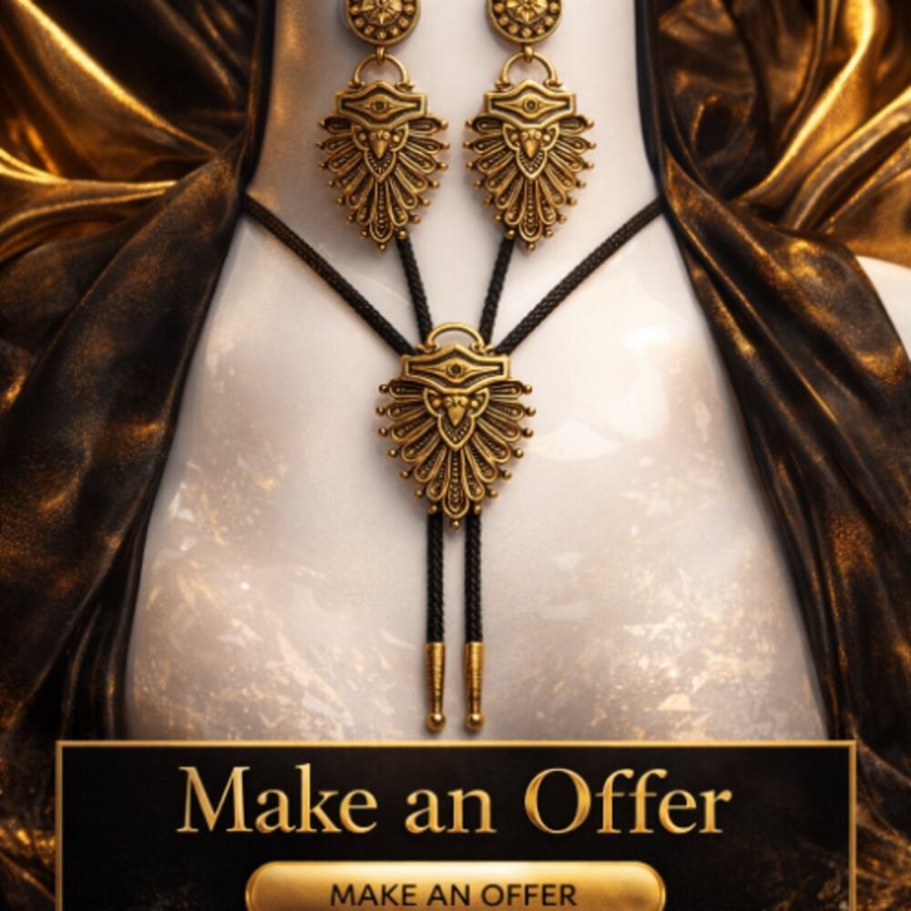 VTG Park Lane Gold Tone Southwest Medallion Bolo Tie & Dangle Earring Set NEW